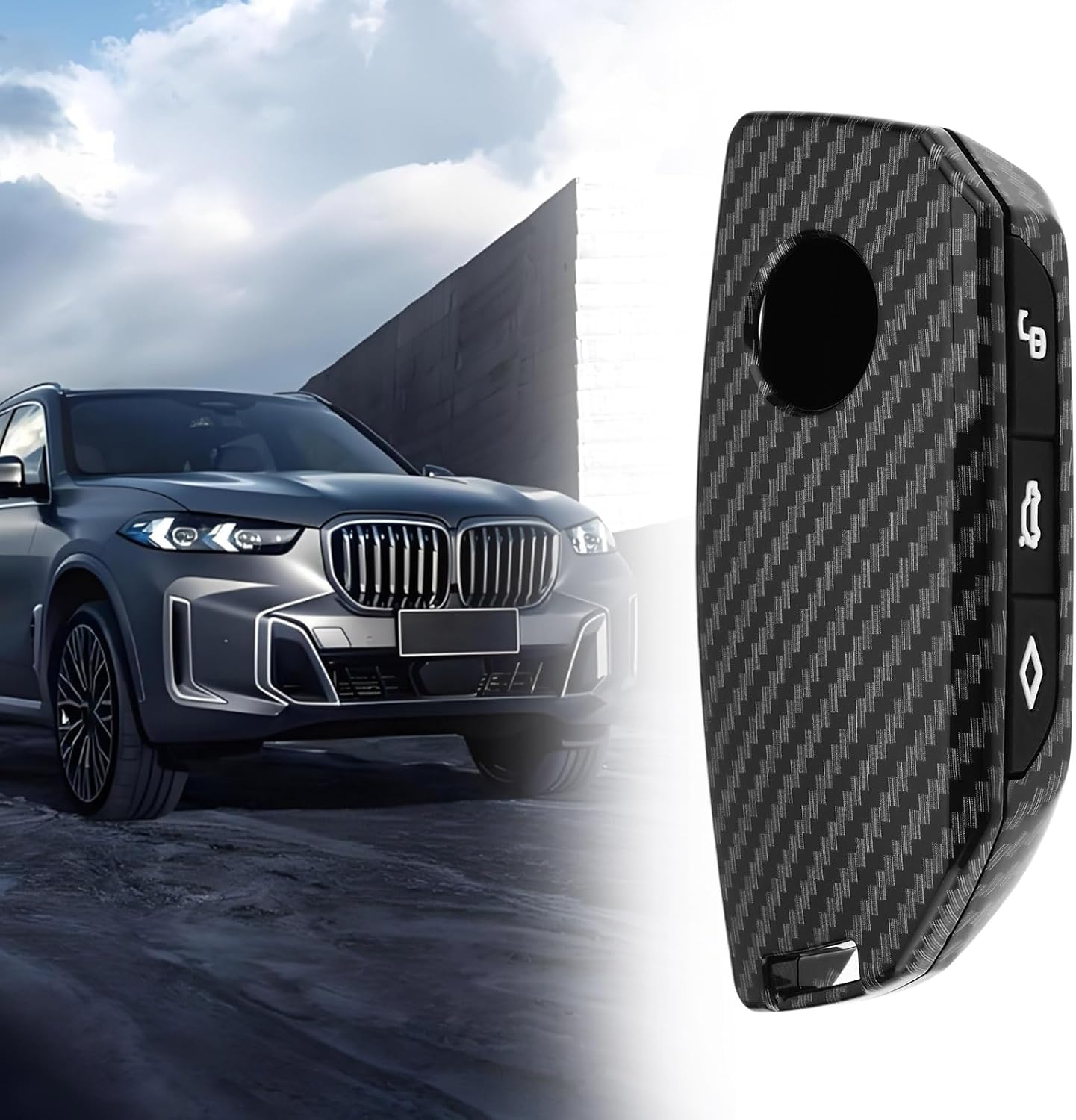 Funda llavero auto comp BMW IX I5 I7 2023-24 fibra carbono