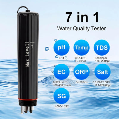 Probador 7en1 de agua pH/EC/TDS/ORP/IPX8 para acuario hidroponía