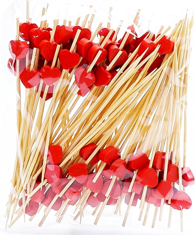 100 Palillos Bambú Rojos 4.7pulg para Cóctel y Aperitivos