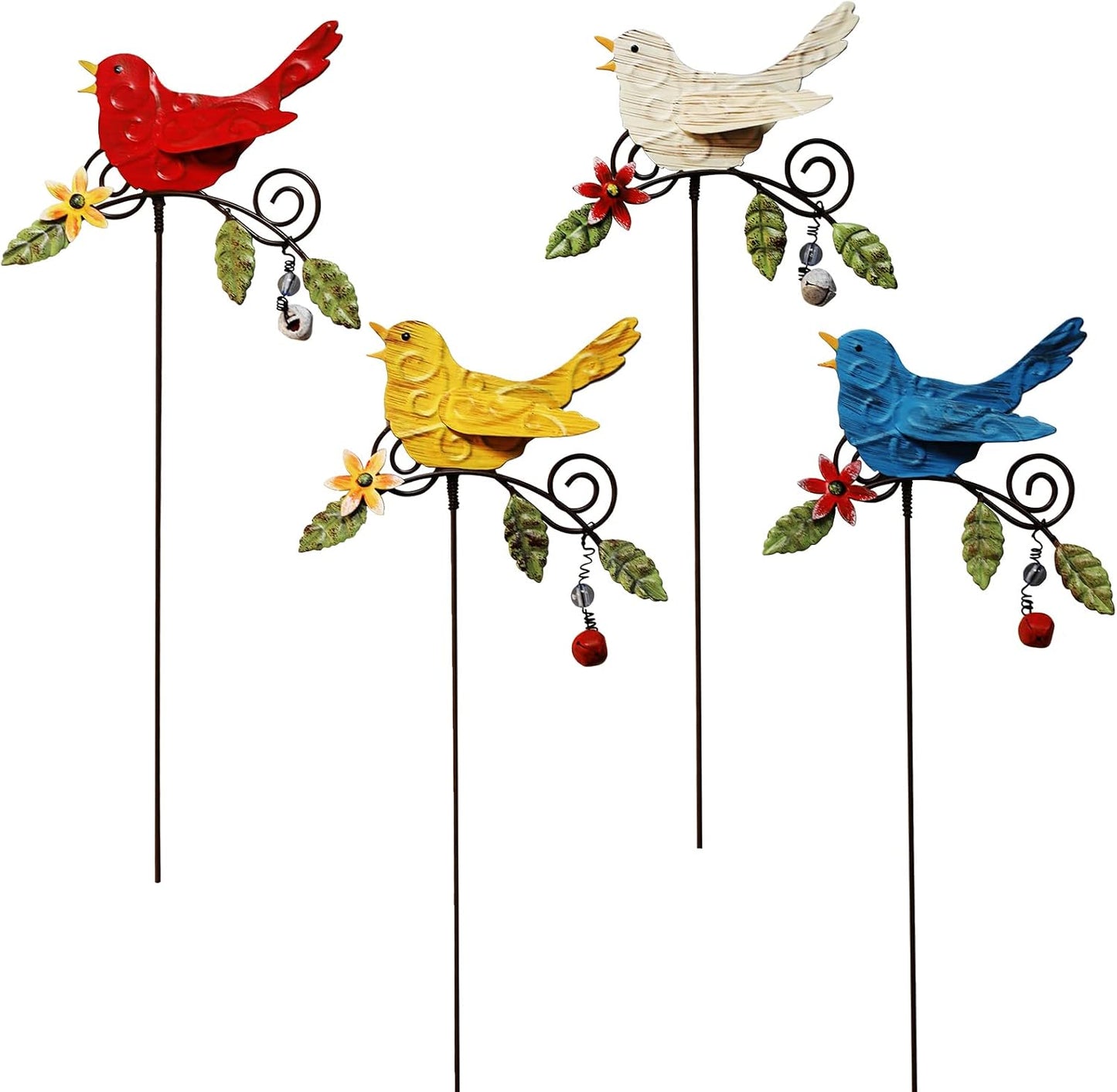 4 Estacas Pájaro Metal Decoración Jardín 36cm