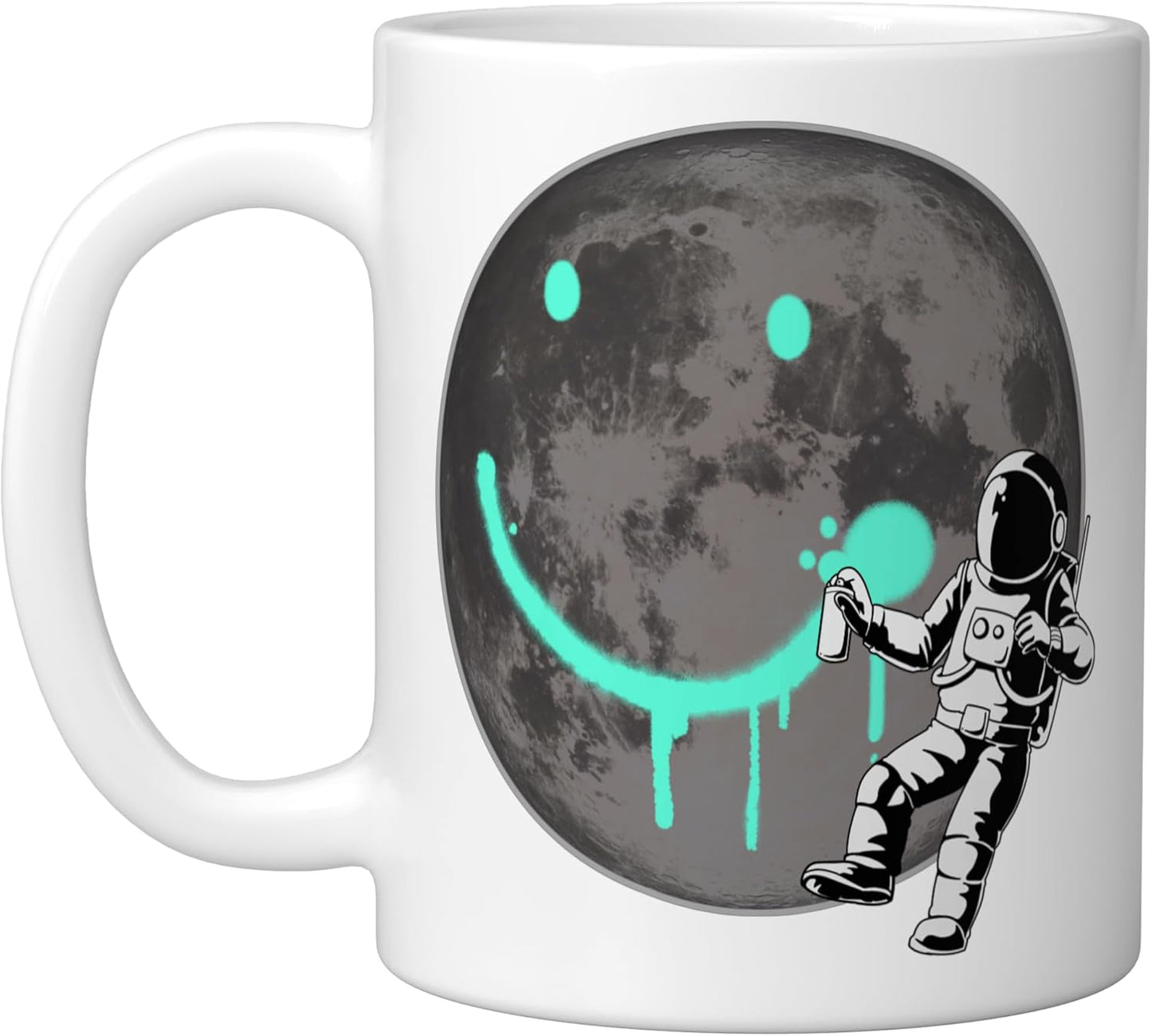 Taza Cerámica Astronauta Sonrisa Planeta Blanco