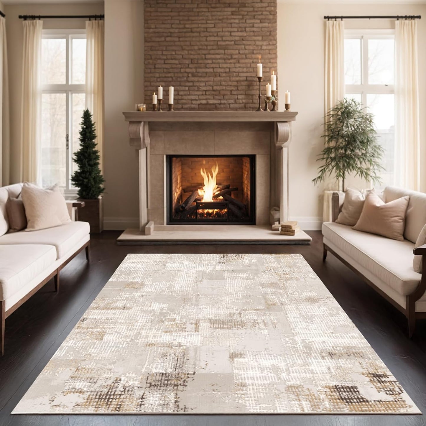 Alfombra bohemia beige 6x9ft antiderrap sala dormitorio