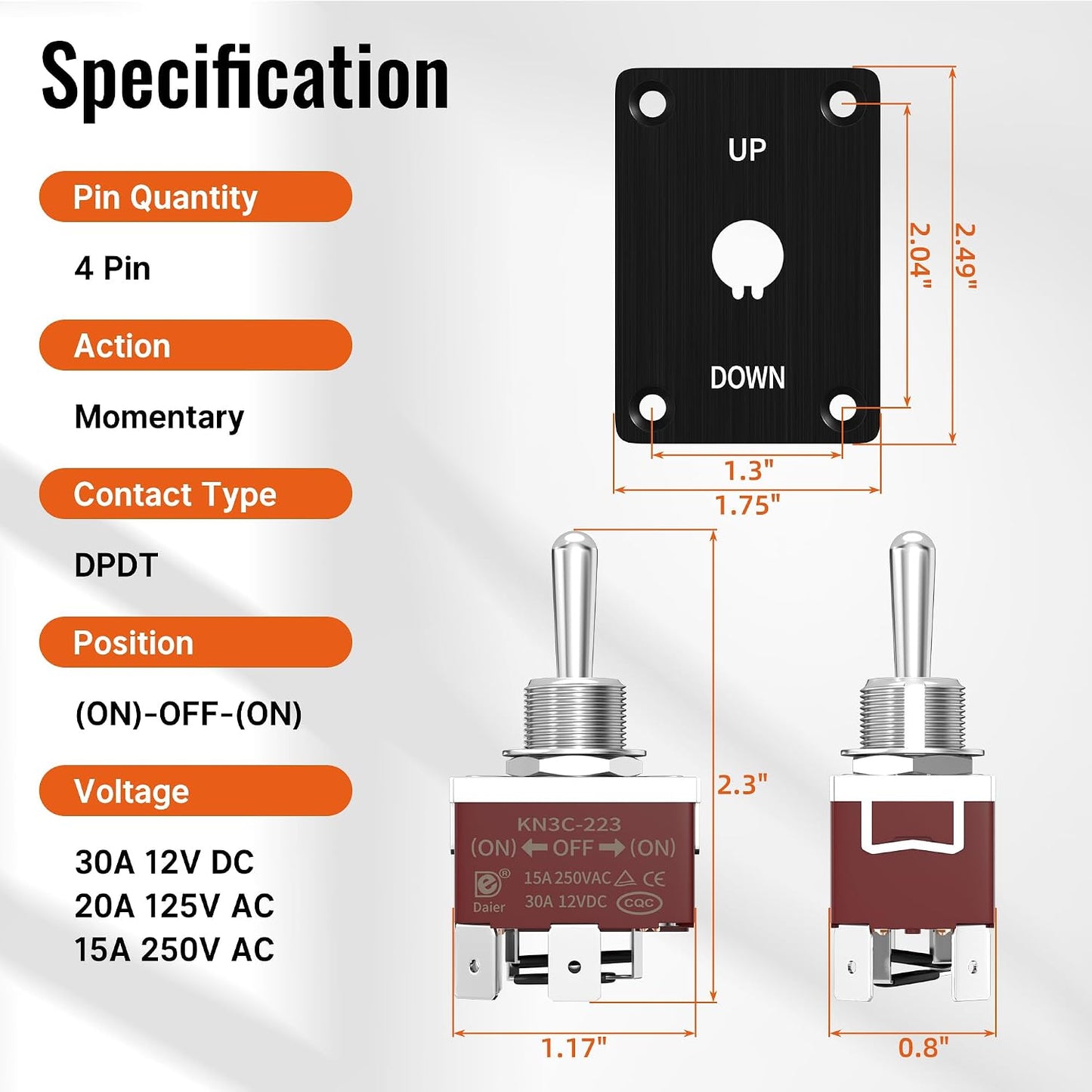 Interruptor palanca 12V 30A DPDT 3 posiciones 4 pines