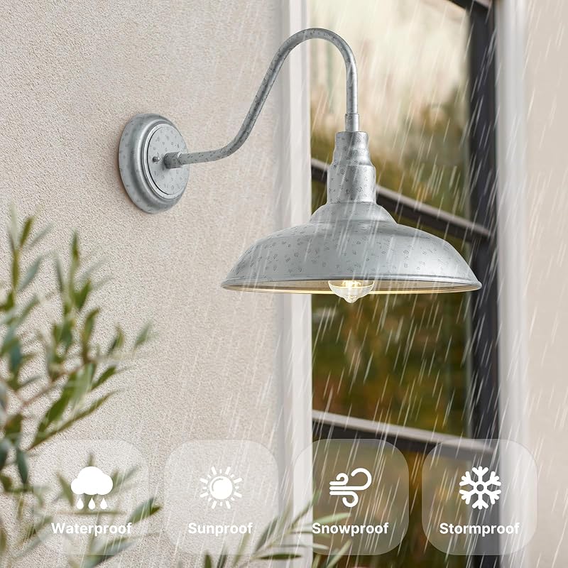 Farol pared exterior cuello cisne 10" estilo granja