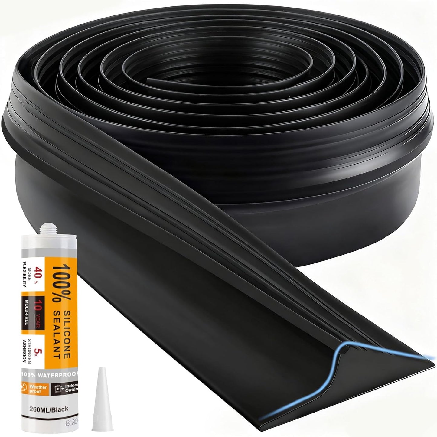 Kit sellado umbral puerta garaje 16ft goma impermeable negro