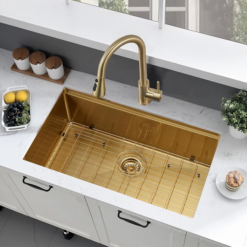 Fregadero cocina dorado 31x18" acero inox 16g
