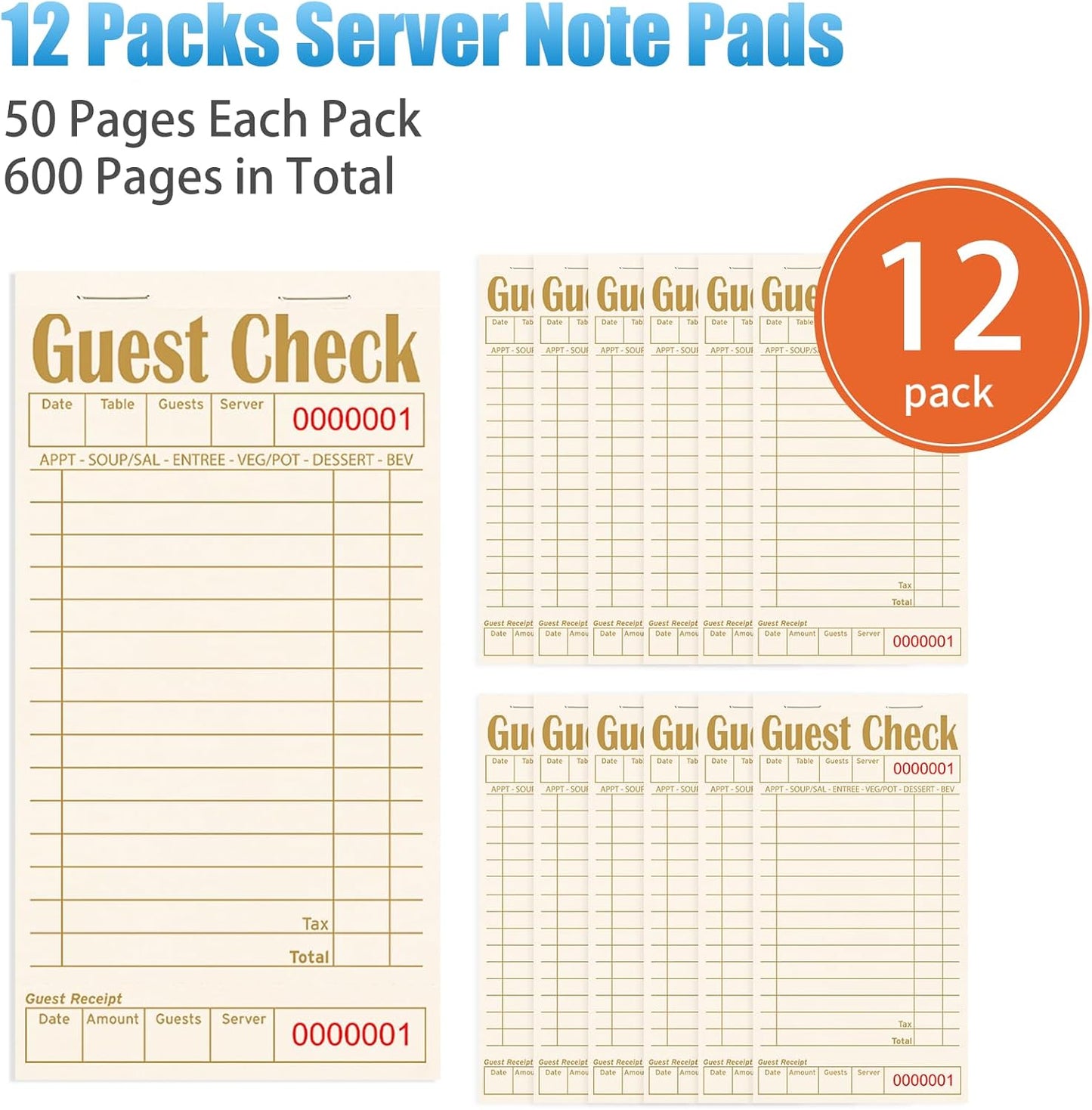 Bloc notas servidor 12 pzas 600 hojas papel natural