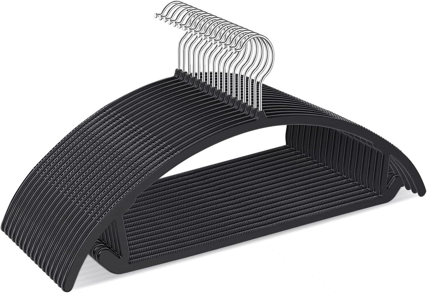 32 Perchas Plástico Antiderrap Negro Curvadas