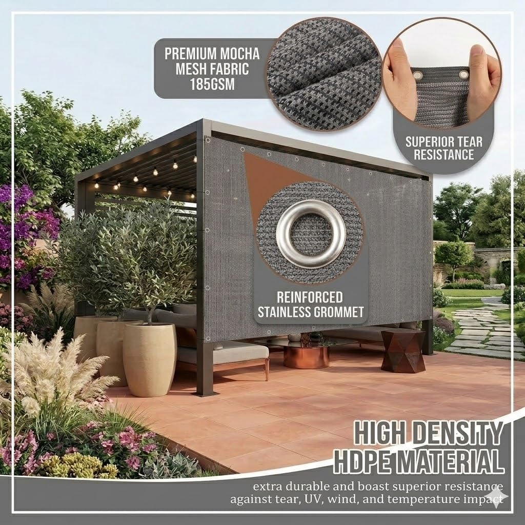 Toldo 90% sol para pérgola 10x12ft lona resistente viento 50MPH