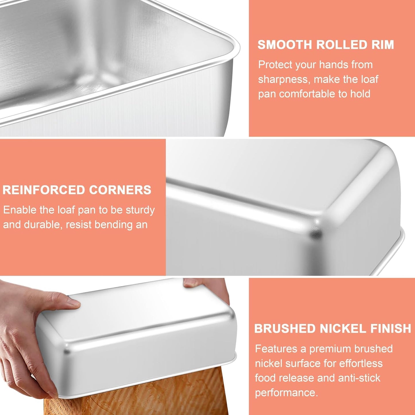 Set 4 Moldes Acero Inox 9x5pulg para Pan Sandwich