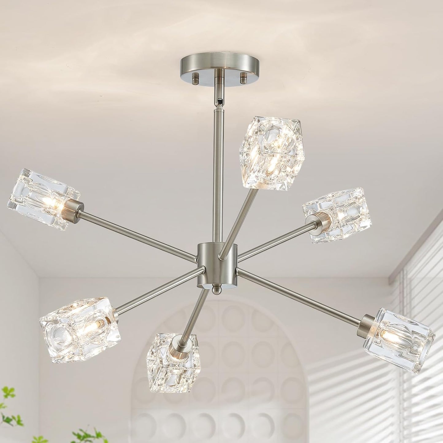 Lámpara techo semiempotrada 25pulg 6 luces níquel