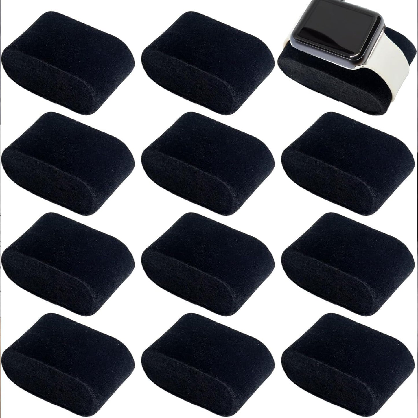 12 Pulseras Terciopelo Negro con Soporte Joyería