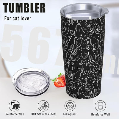 Vaso negro 20oz con tapa y popote para gato