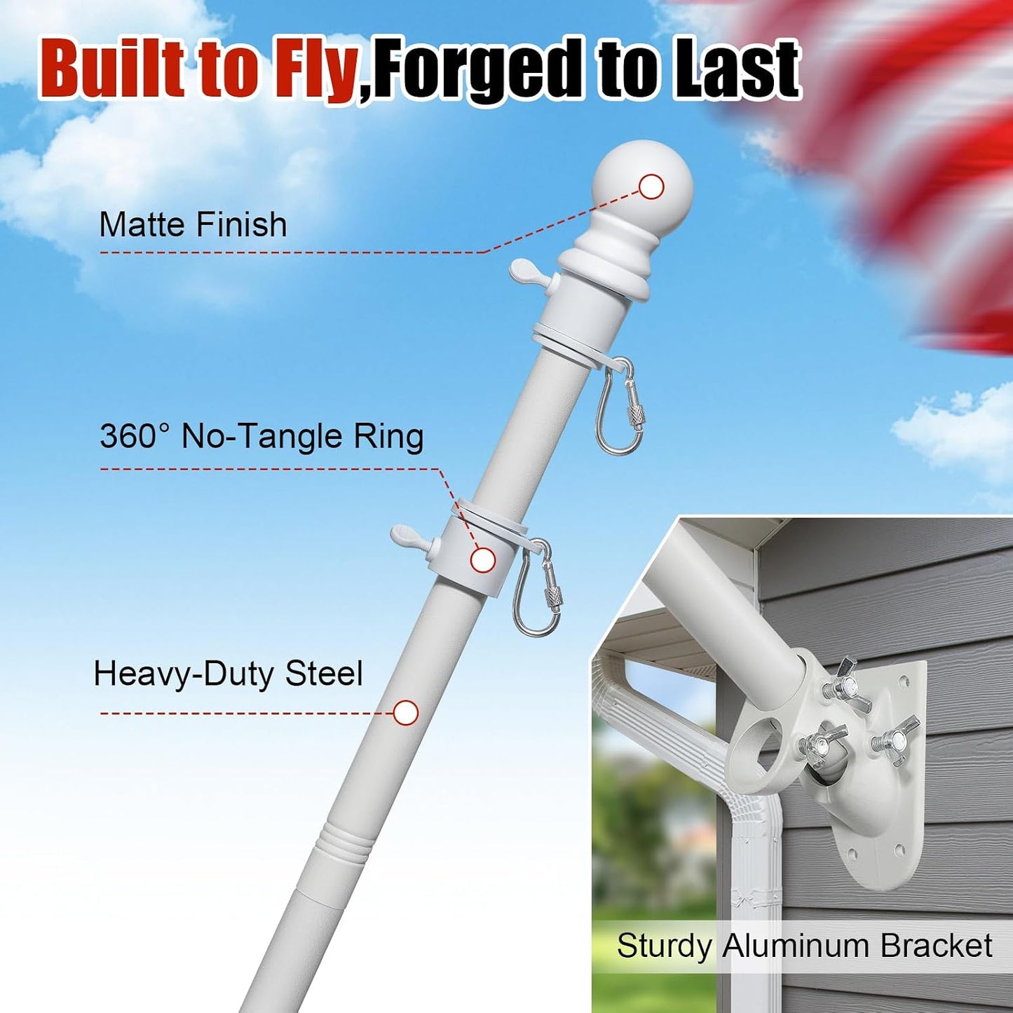 Mástil bandera exterior acero inox 5ft sin enredos