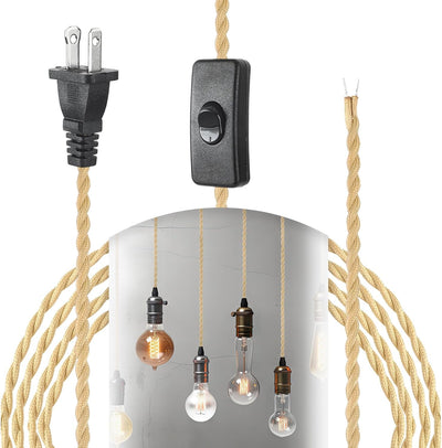 Cable lámpara tela trenzada con interruptor y enchufe 18 AWG