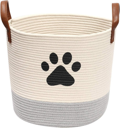 Cesta algodón asa cuero para perros almacenamiento beige/gris