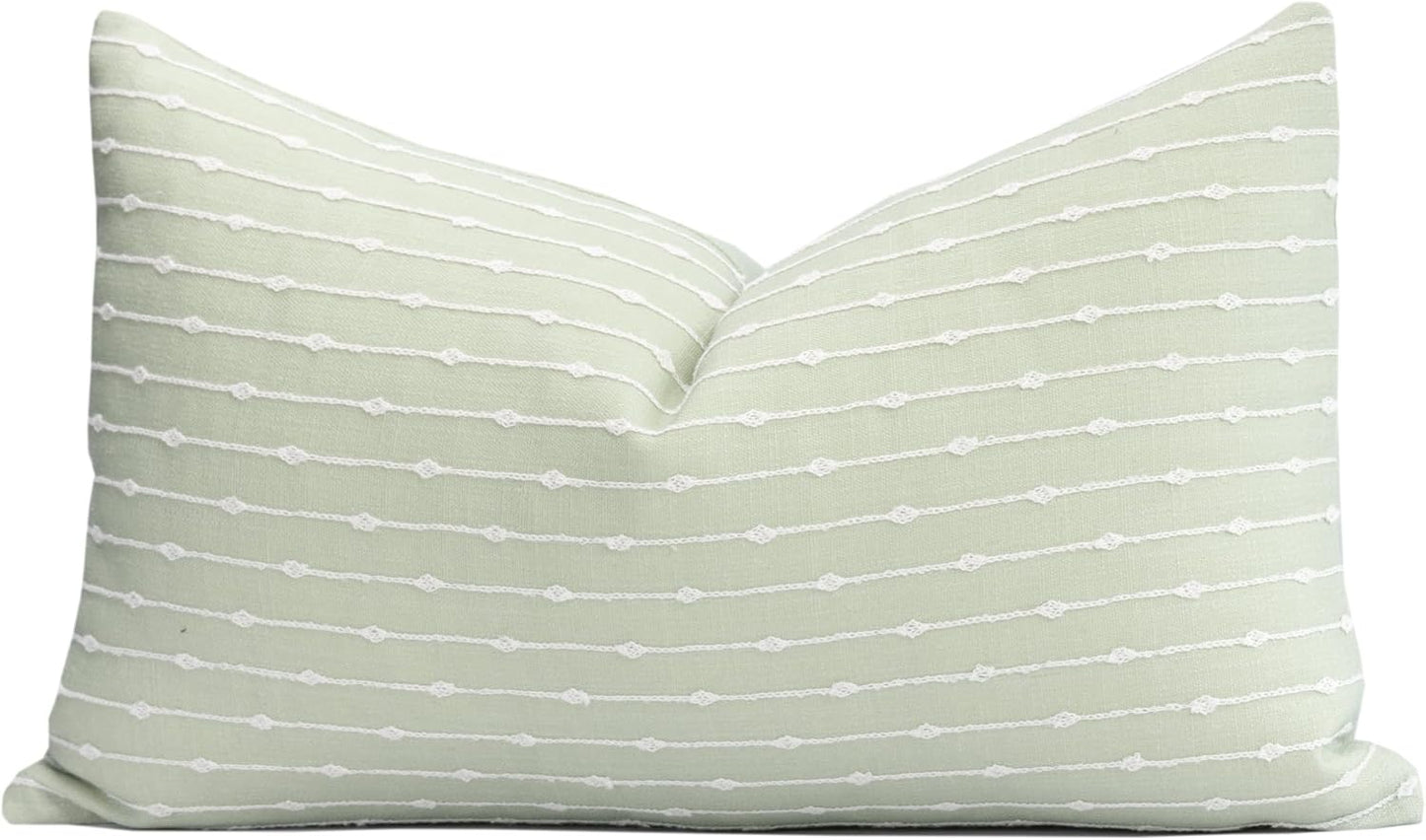 Funda almohada lumbar lino 12x20" repelente agua rayas