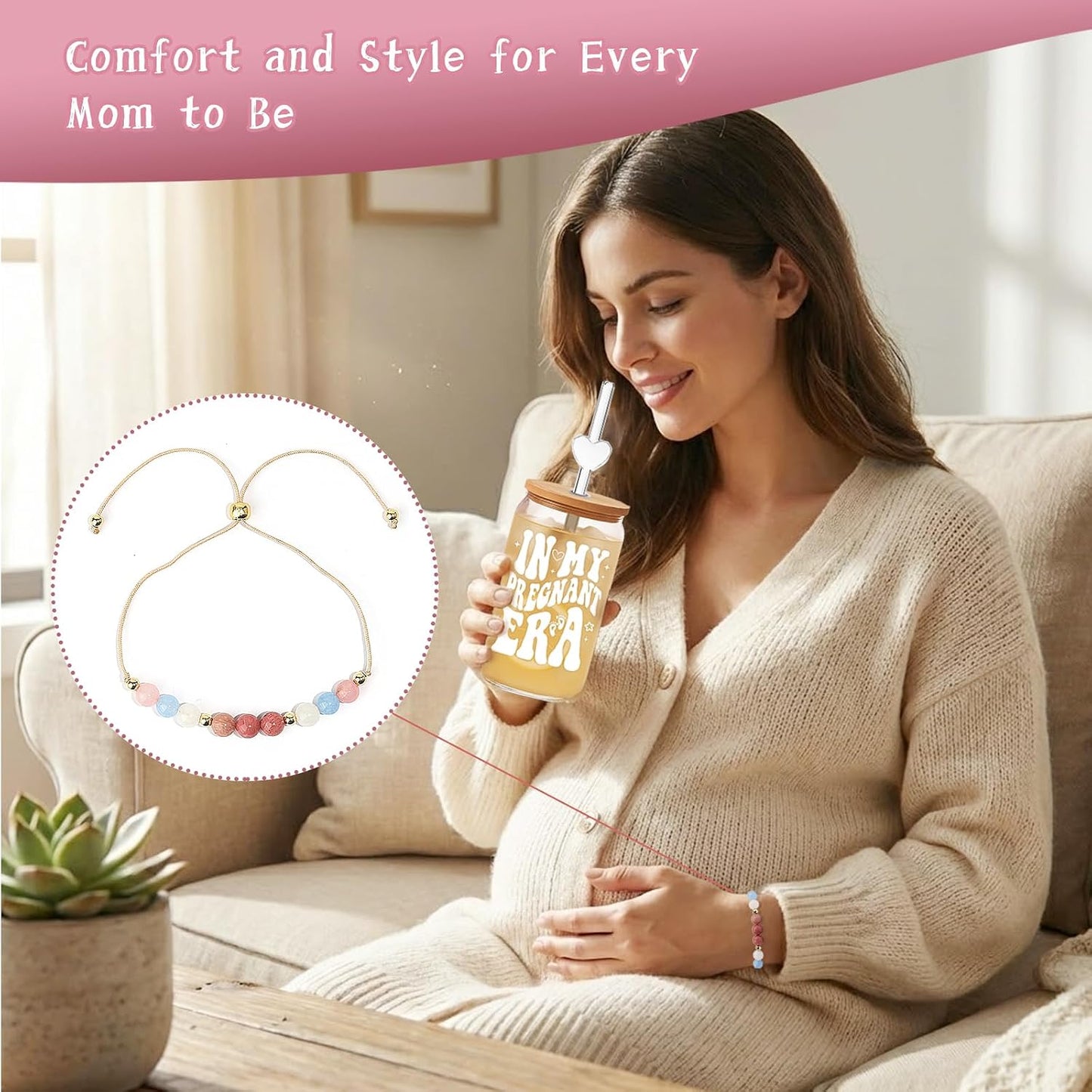 Juego regalo pulsera vaso café 16oz para mamá embarazo