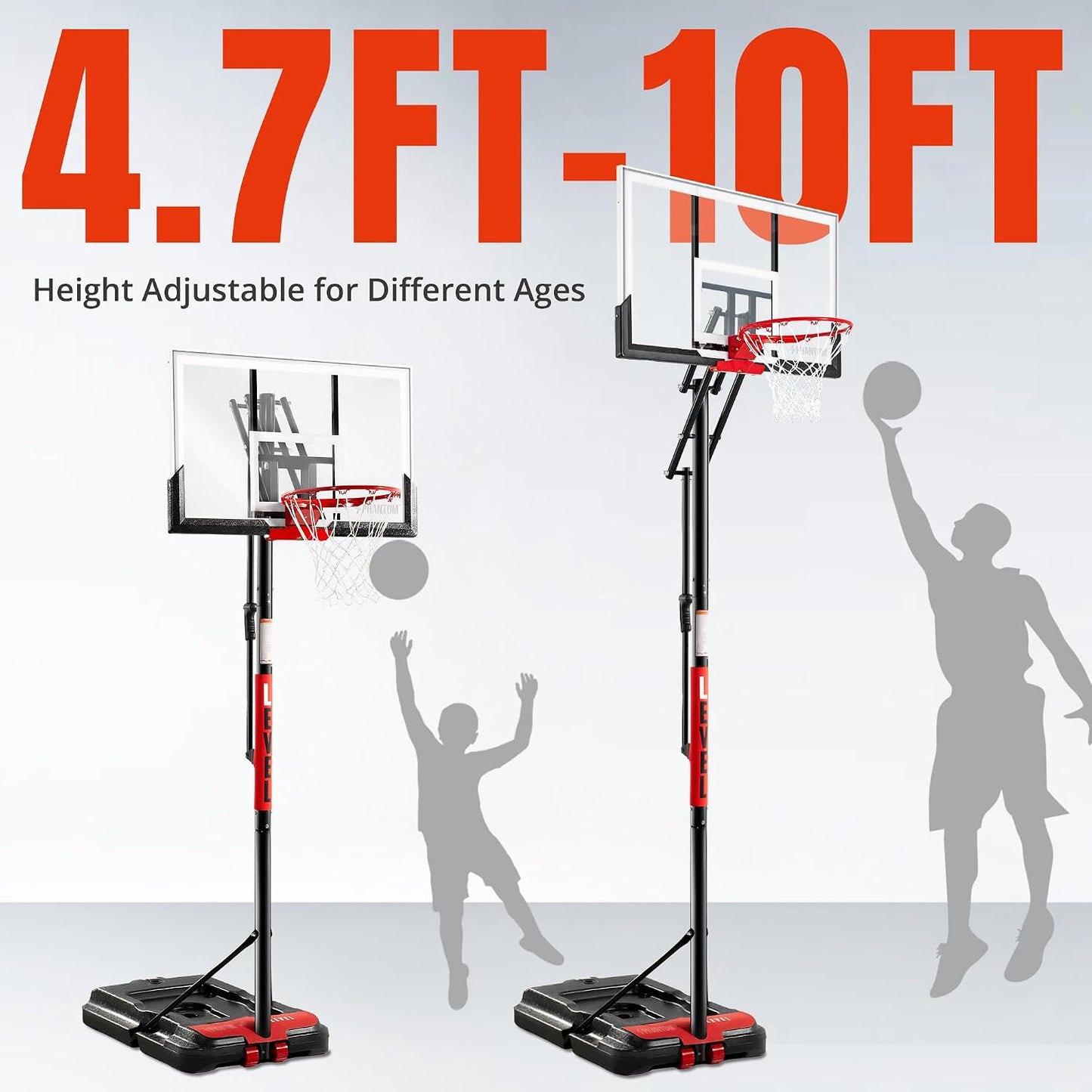 Aro baloncesto 4.7-10ft con tablero 44-48pulg ajustable
