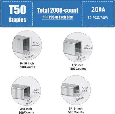 Grapas galvanizadas T-50 4 tamaños 500 pzas paquete para grapadora