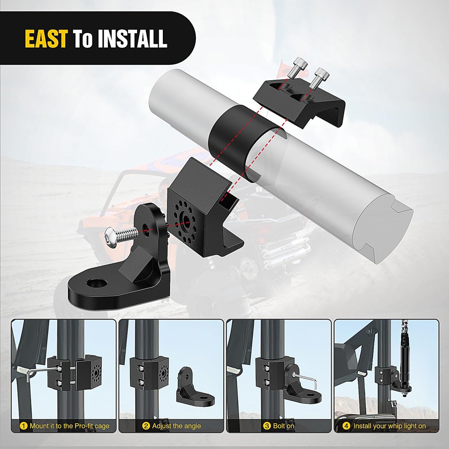 Soporte luz látigo UTV con antena ajustable para Polaris