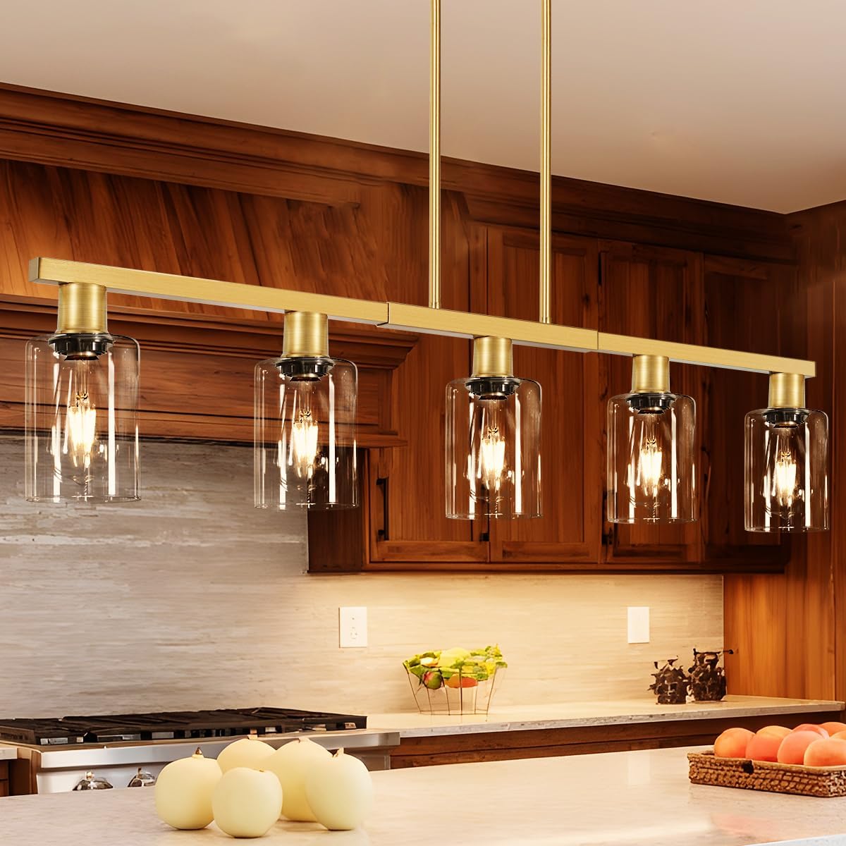 Lámpara araña dorada 5 luces ajustable cocina