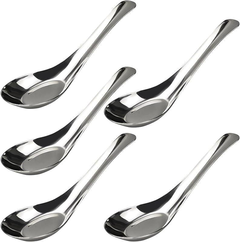 5 Cucharas Acero Inox 6pulg para Ramen Caldo Postre