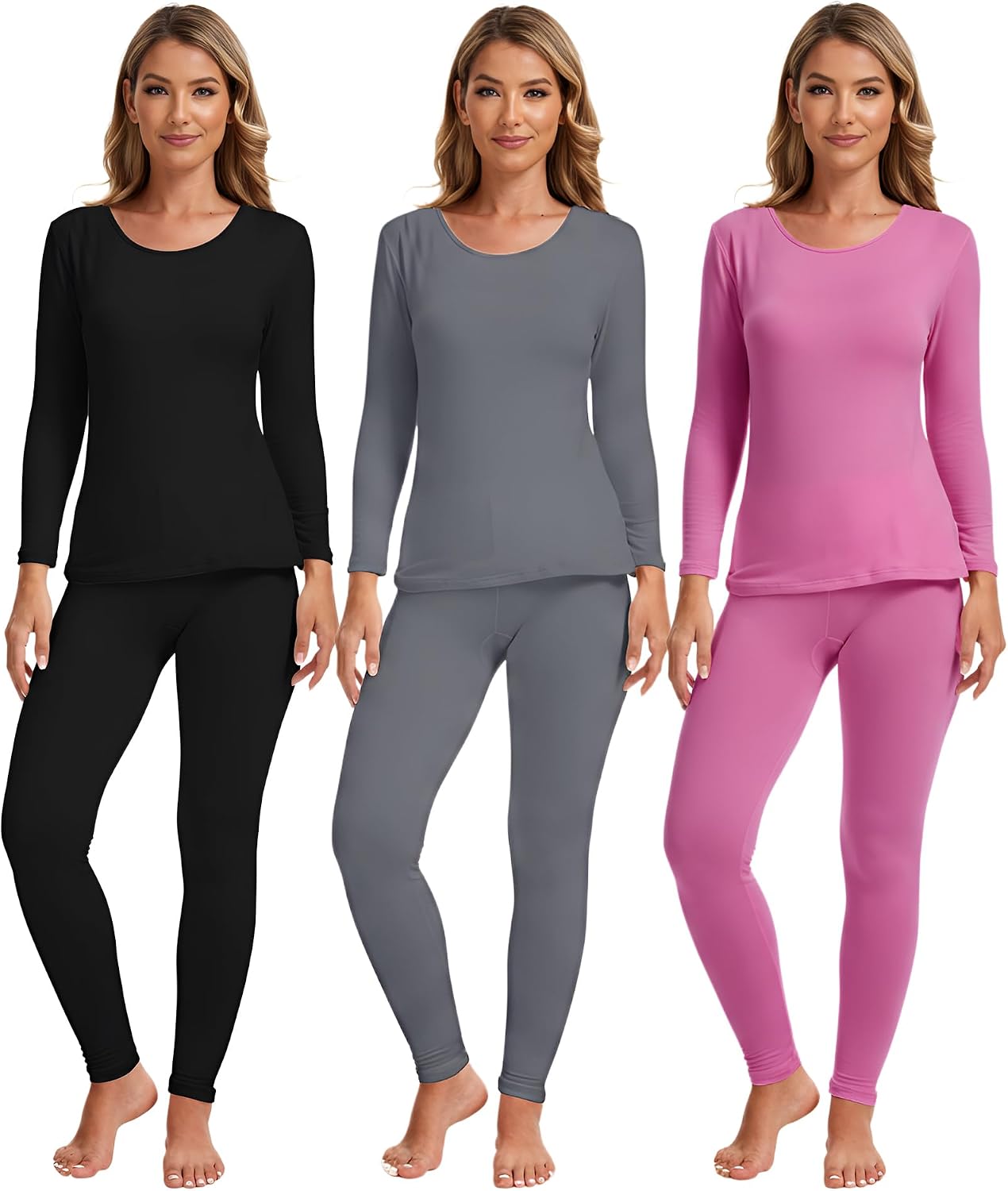 3 Set Ropa Interior Térmica Mujer Forro Polar Clima Frío