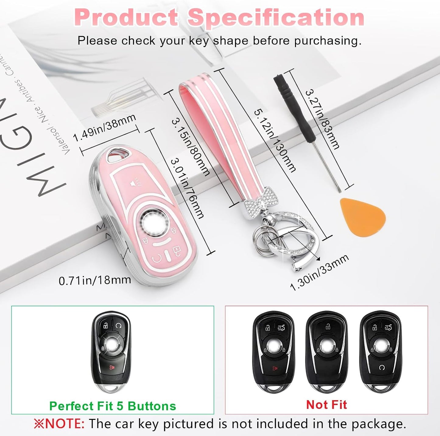 Funda TPU llavero Buick Rosa 5 botones accesorio femenino