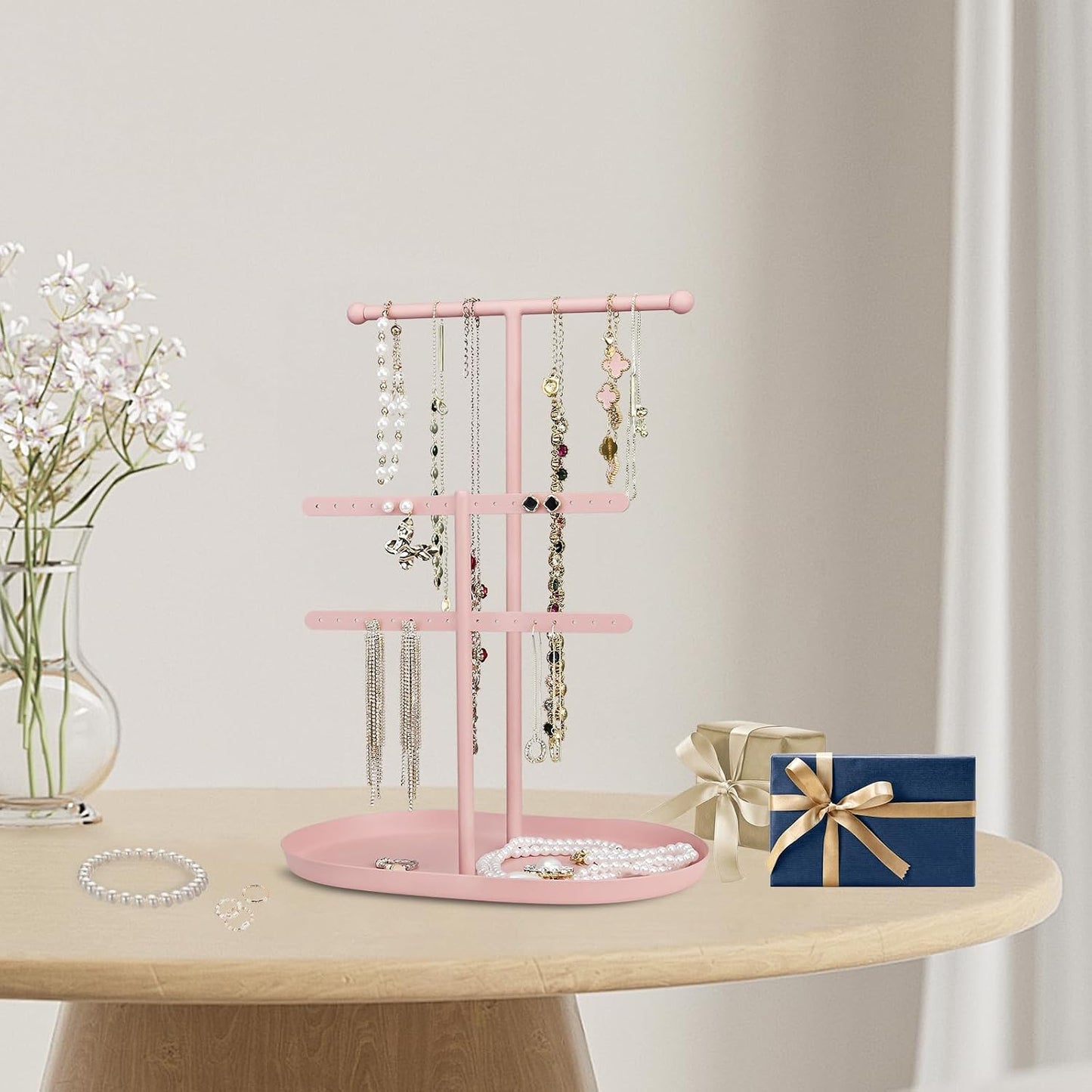 Organiz. joyas 2 niveles soporte aretes collares anillos
