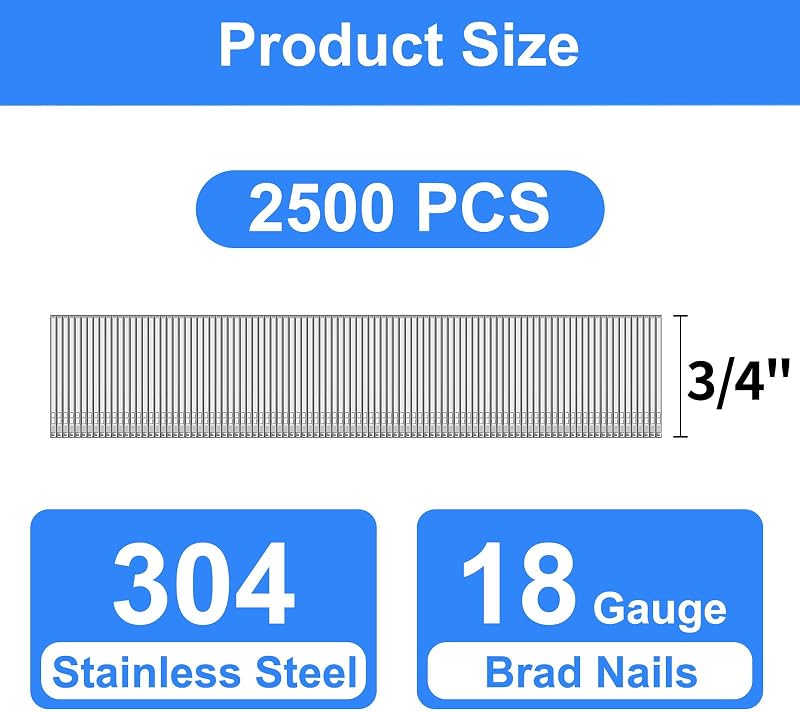 Clavos Brad acero inox 304 18 GA 3/4pulg para clavadora