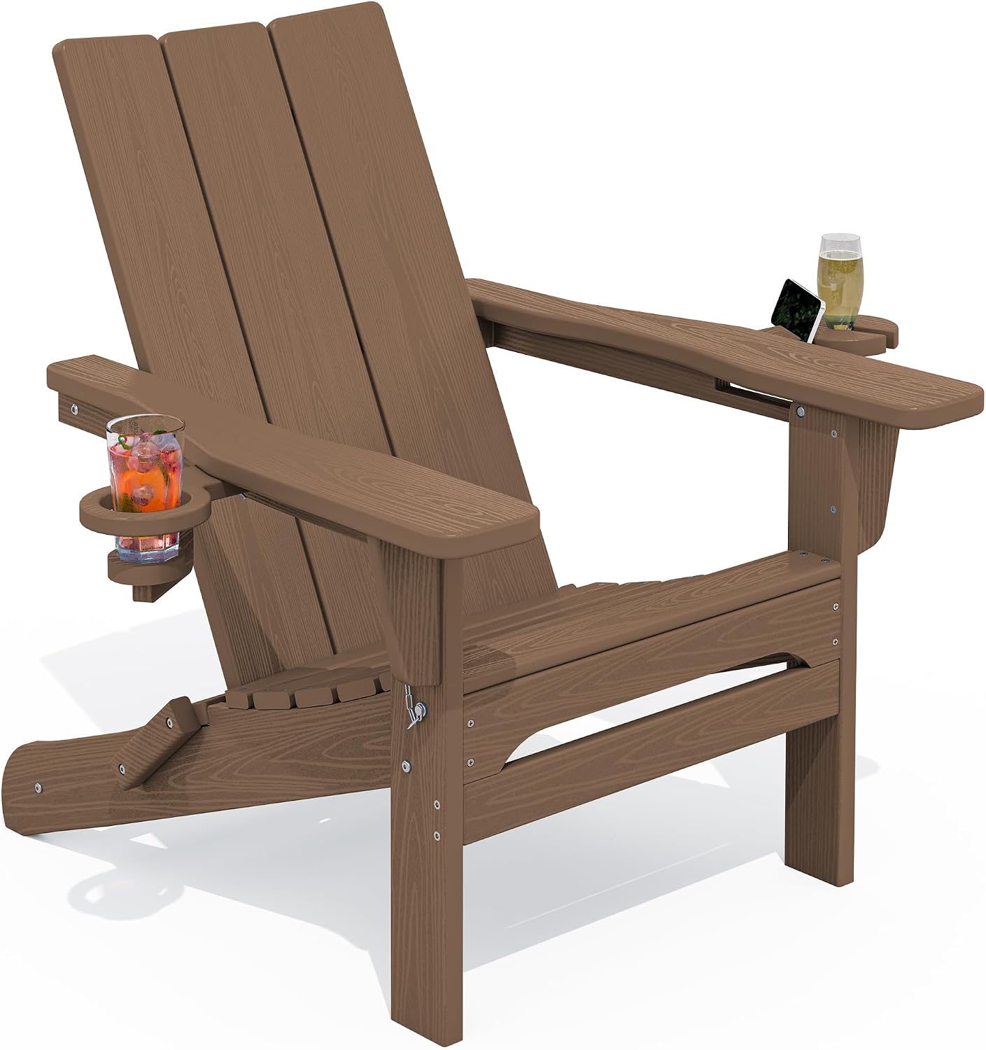 Silla Adirondack plegable con portavasos HDPE color marrón