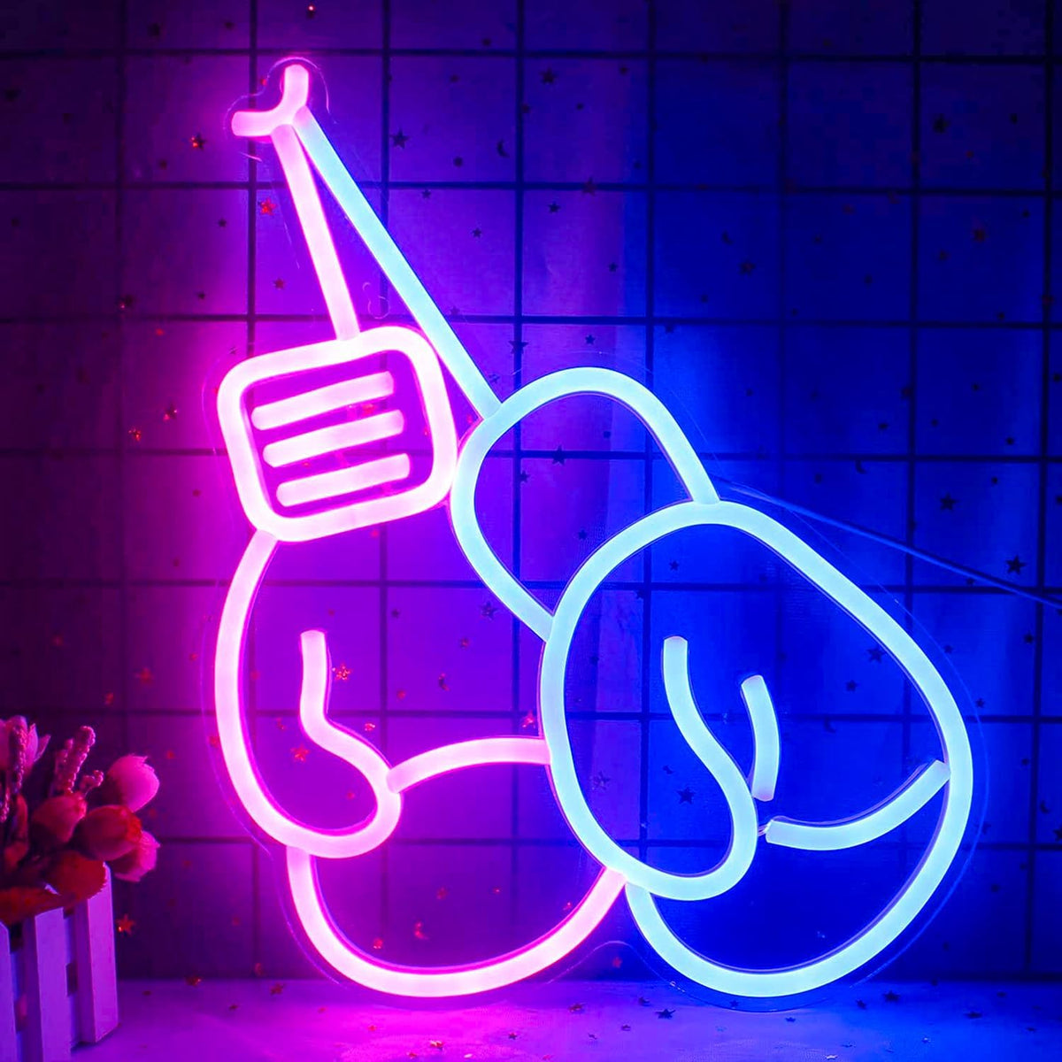 Guantes boxeo neón con luz LED azul rosa y interruptor USB