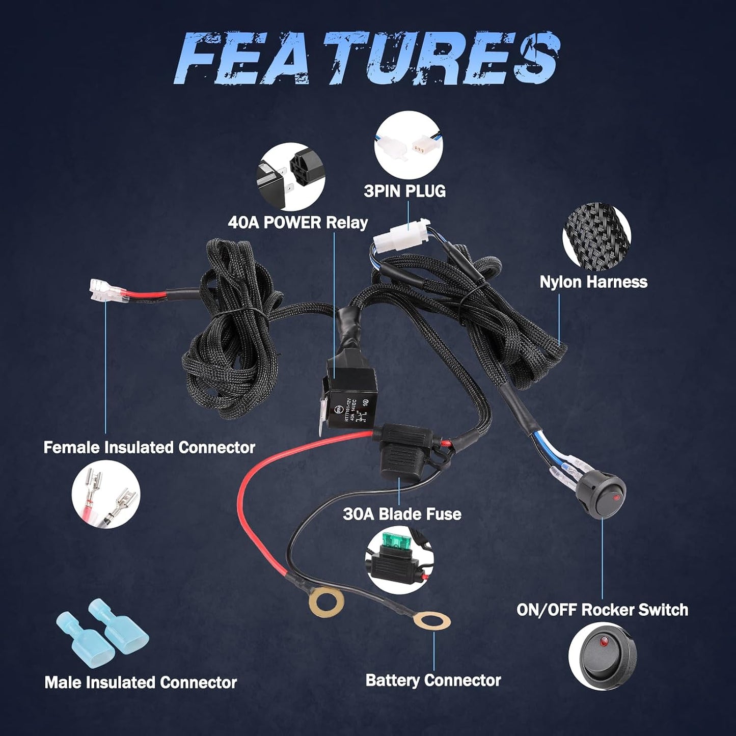 Kit arnés 12V con relé 40A para luces antiniebla