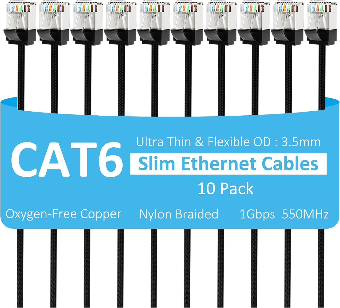 Cable Ethernet Cat6 3ft 10 Pzas trenzado nailon 1gbps