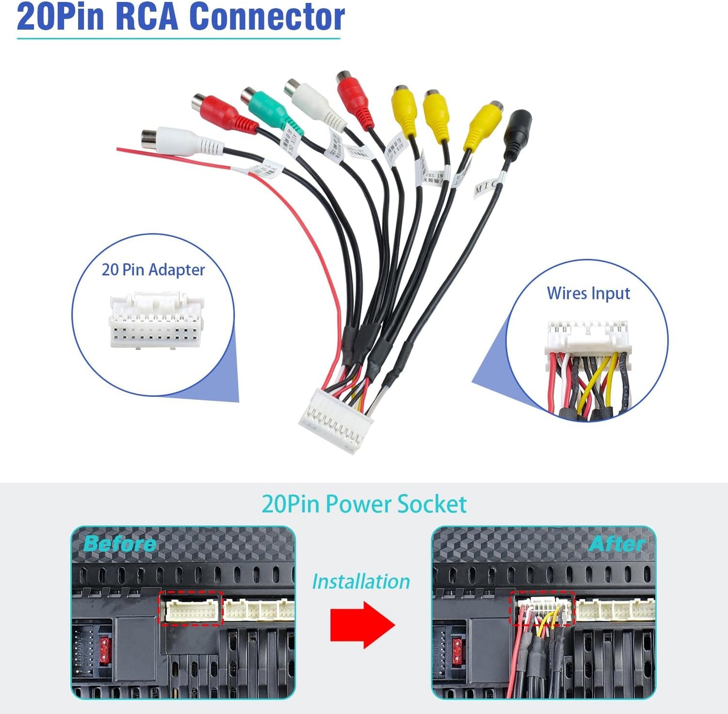 Arnés RCA con adaptador 20 pines para estéreo Android