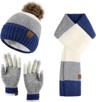 Set 3 Pzas Gorro Bufanda Guantes Pantalla Táctil Mujer