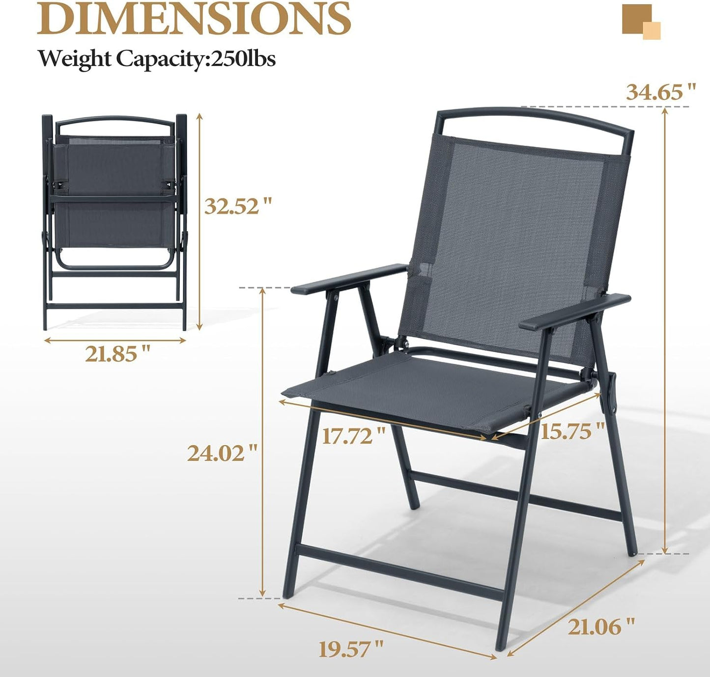 Set 4 sillas plegables para patio color gris