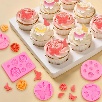Moldes de silicona rosa para chocolate, fondant y decoración de pastelería