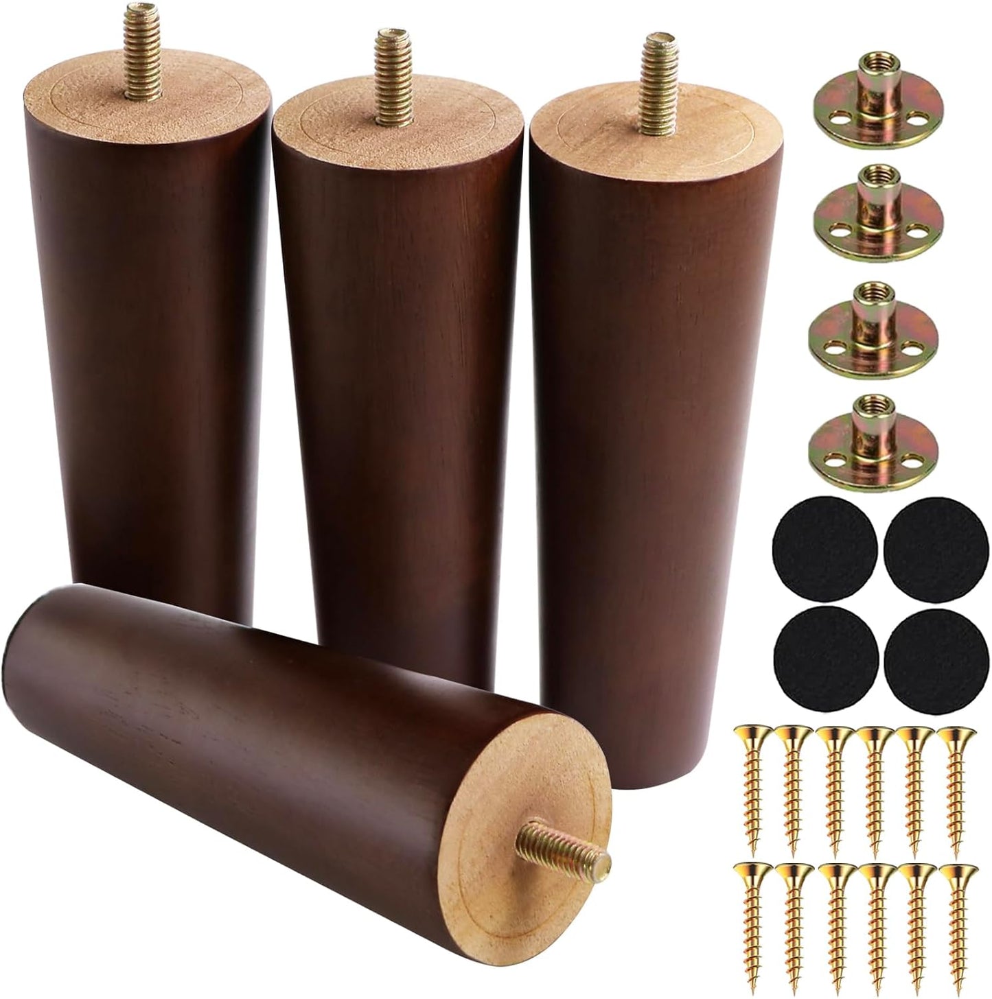 Patas redondas madera maciza marrón 8pulg set 4
