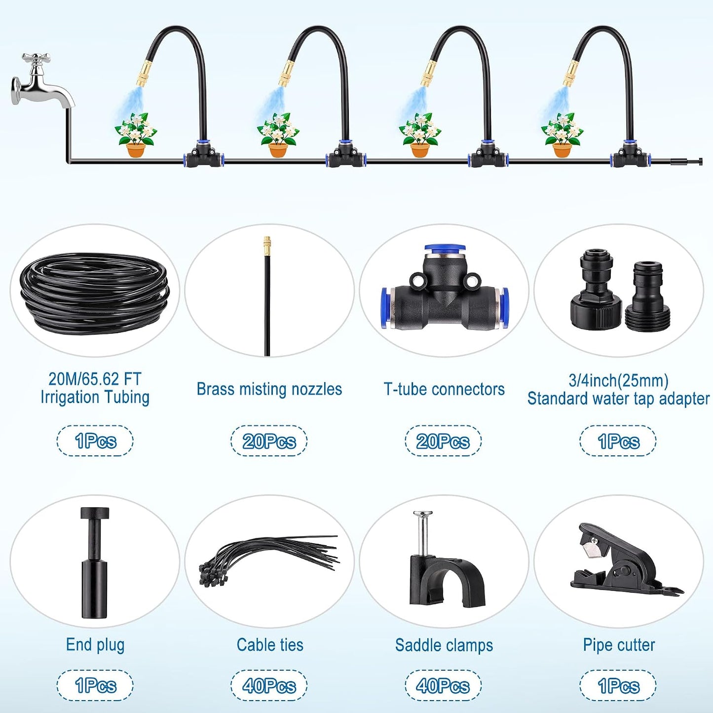 Kit riego goteo manguera 66pulg 20 boquillas