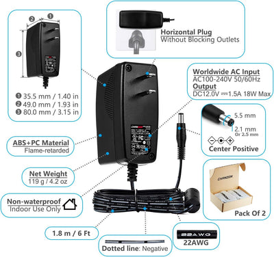 Adaptador 12V 1.5A UL 18W AC DC 6 pies