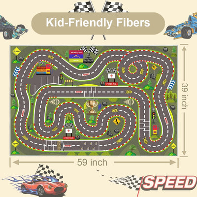 Alfombra pista carreras niños 59x39" con respaldo goma