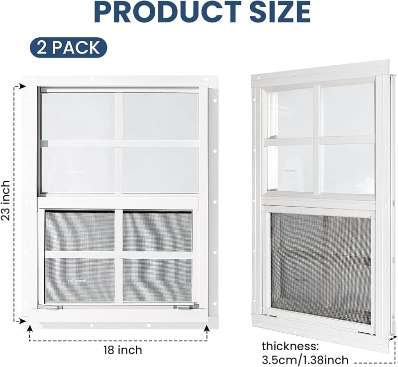 2 Ventanas Corredizas Cobertizo 18x23pulg Vidrio Templado