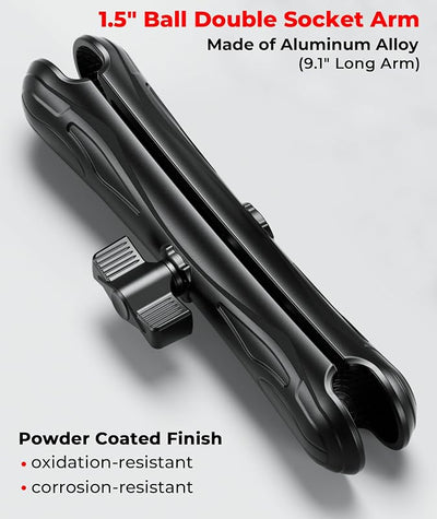 Brazo doble enchufe bola 1.5pulg aluminio 9.1pulg comp RAM C