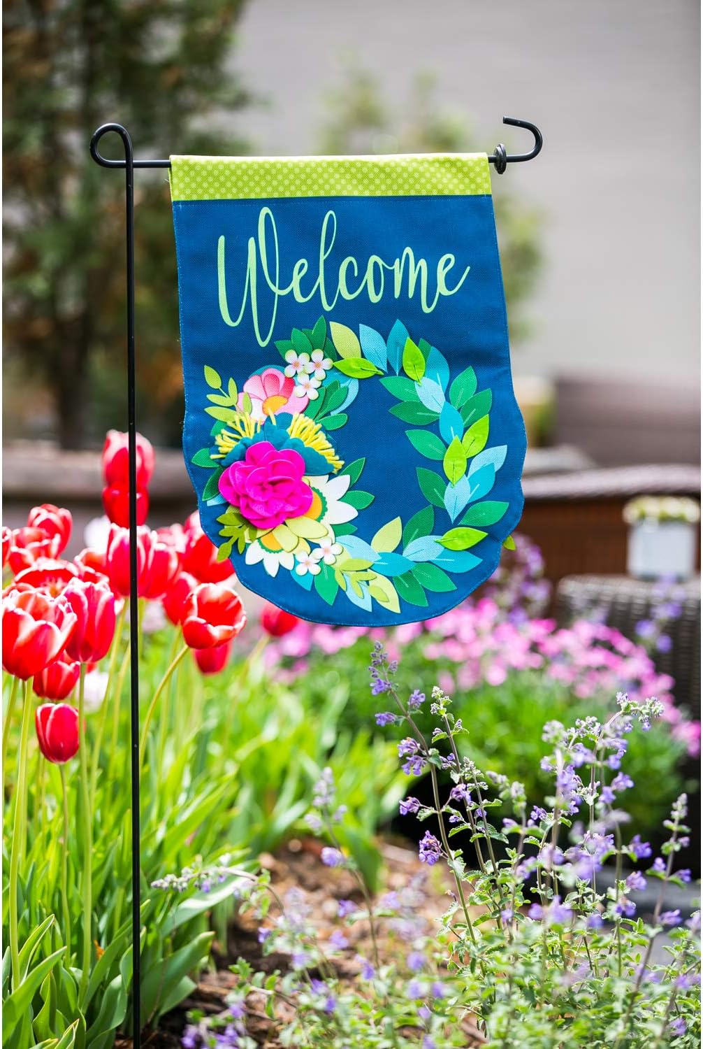 Bandera arpillera jardín florales 12x18" doble cara