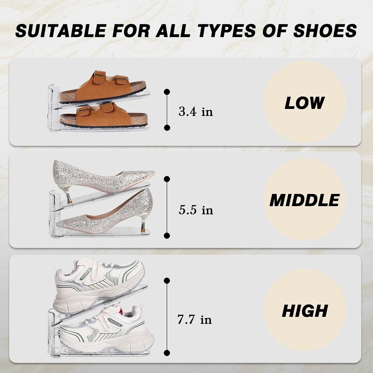 Organiz. zapatos 12 pzas 3 niveles ajustables transparente