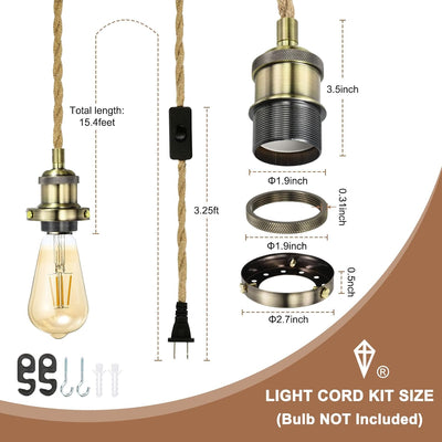 Kit cable luz colgante E26 15.4ft con interruptor bronce