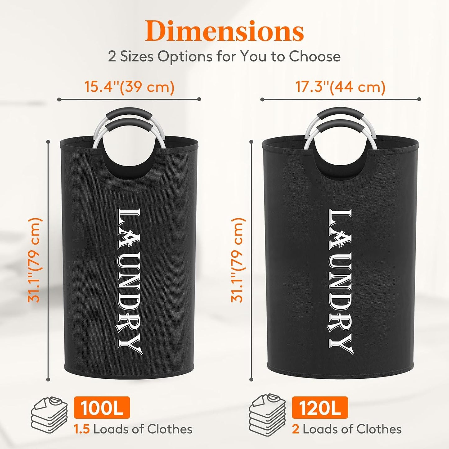 2 Cestas Lavandería 120L Plegables con Asas Aluminio
