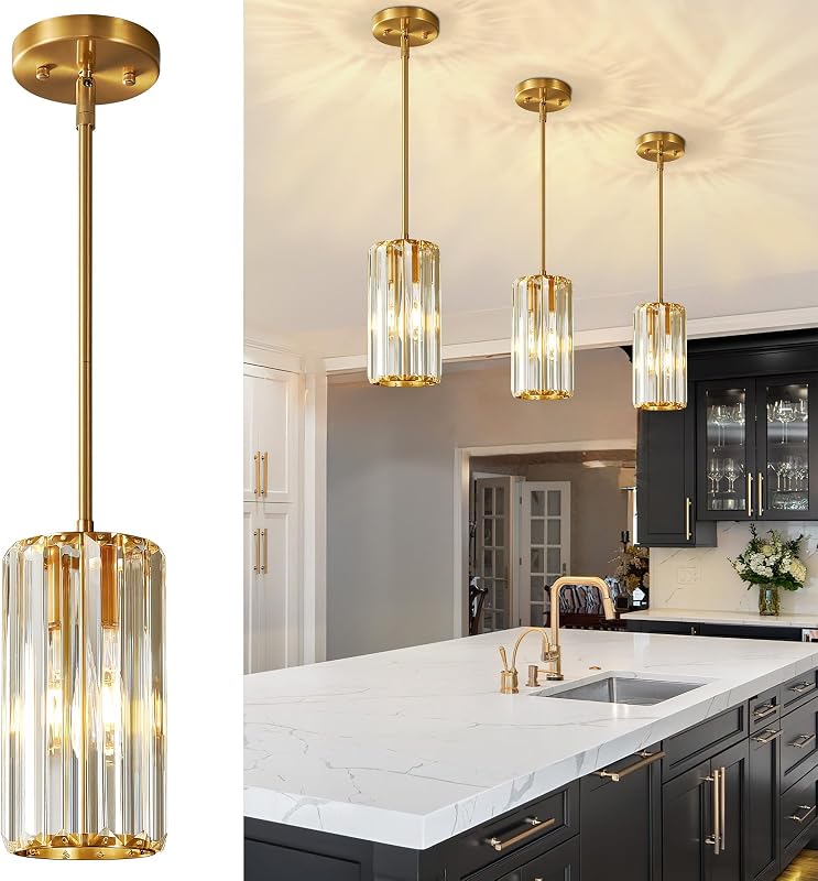 Lámpara colgante dorada mini candelabro cristal ajustable